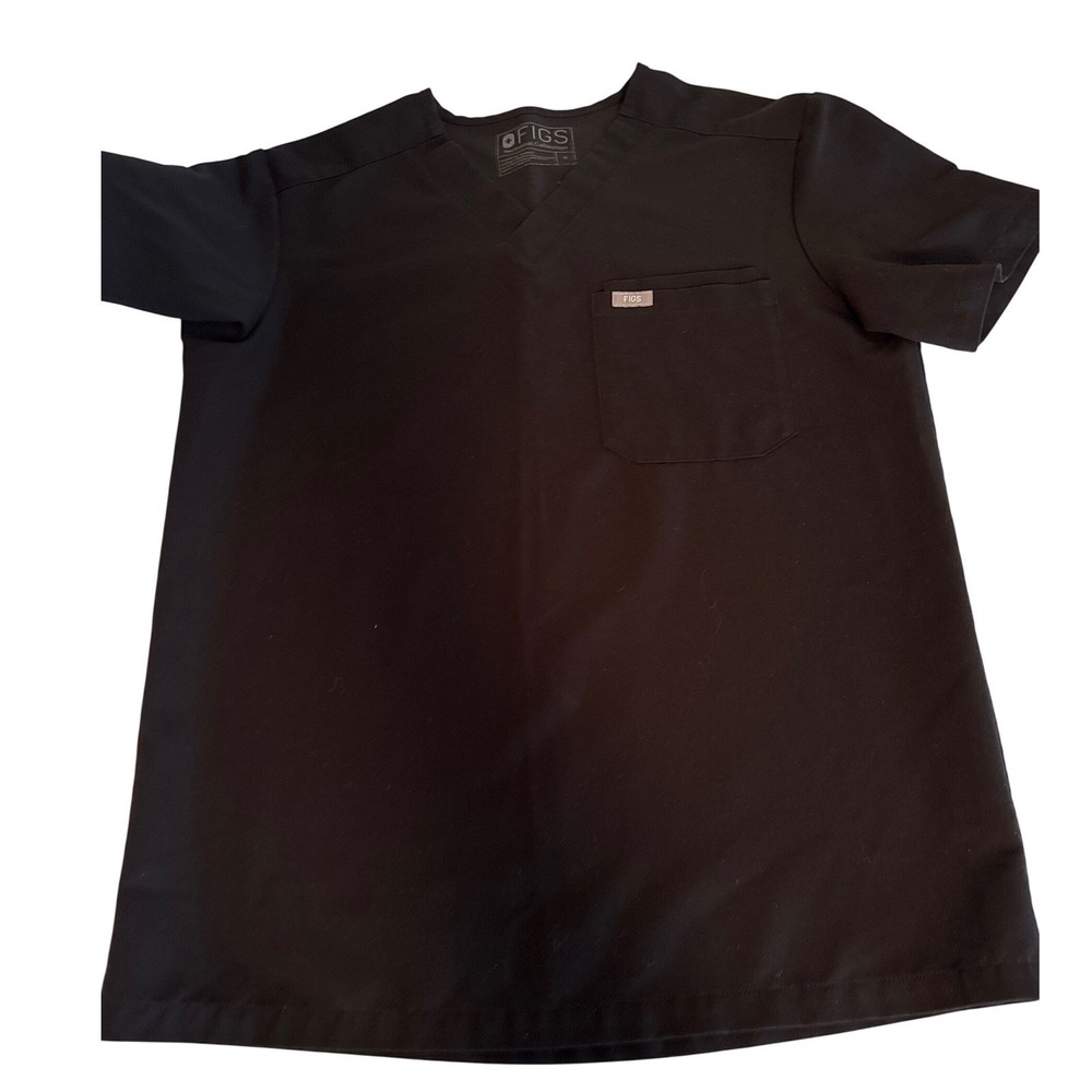 FIGS Technical Collection Black Scrub Top V-Neck Short Sleeve Men Size S FM1500